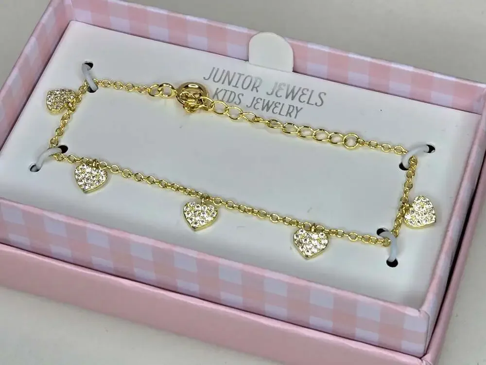Junior Jewels Kids Jewelry Heart Charm Bracelet with Cubic Zirconia